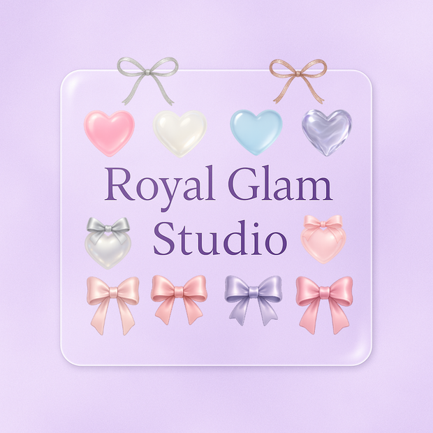 【Glam12】Royal Glam Studio｜淡色うるちゅる♡ハート６＆リボン素材６のセット｜ 12点セット