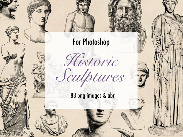 【Photoshopブラシ】Historic Sculuptures 歴史的な彫刻　83枚【png,abr】