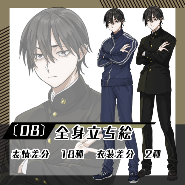 【立ち絵素材08│無料版有】男性学生（全身・衣装差分あり）