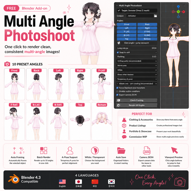 One-click multi-angle renderer for vrm (Blender add-on)
