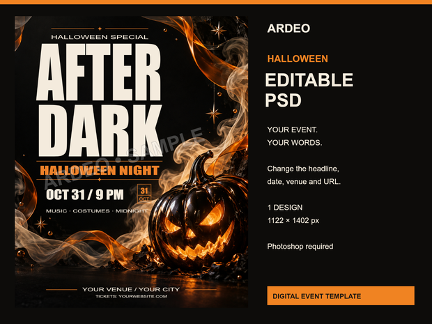 【文字編集できるPSD】ハロウィン告知テンプレート AFTER DARK｜Photoshop用