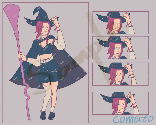 【立ち絵】若い女性、全身、魔女、組み合わせ式フェイスパーツ/[Sprite] Full body young woman, Witch, Mix & Match Expression