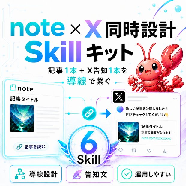 Claude専用：note × X 同時設計 Skill キット｜記事1本＋X告知1本を導線で繋ぐ6 Skill