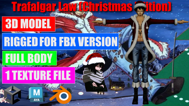 【3D Model】トラファルガー・ロー (クリスマス) - Trafalgar Law (Christmas) 【FBX / OBJ】