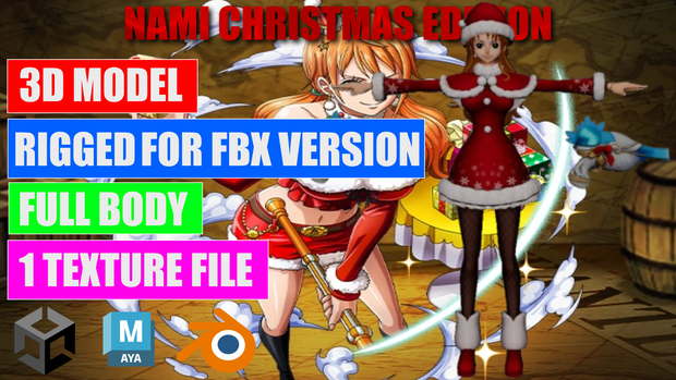 【3D Model】ナミ (クリスマス) - Nami (Christmas) 【FBX / OBJ】
