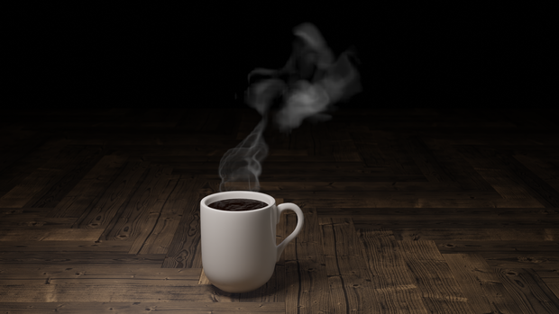 コーヒーカップから湯気