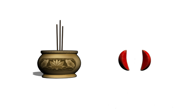 香炉と擲筊_Incense Burner & Poe Blocks