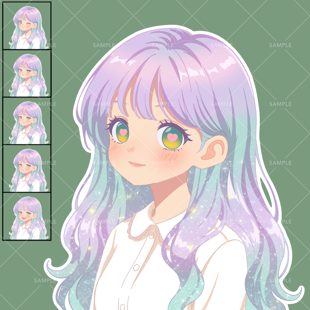 【6表情セット】SNSアイコン：星空を纏う少女 #001（背景透過PNG）