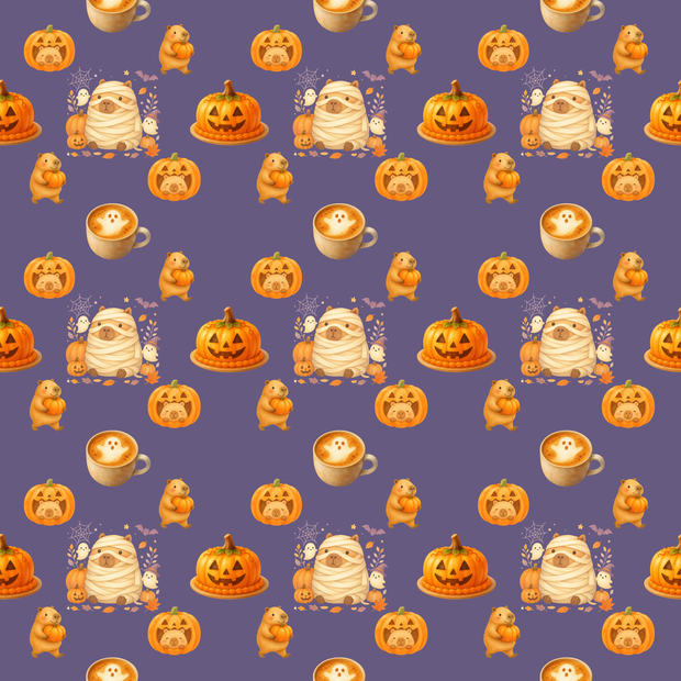 ハロウィン柄シームレスパターン カピバラ ミイラ&ジャックオランタン デジタルペーパー