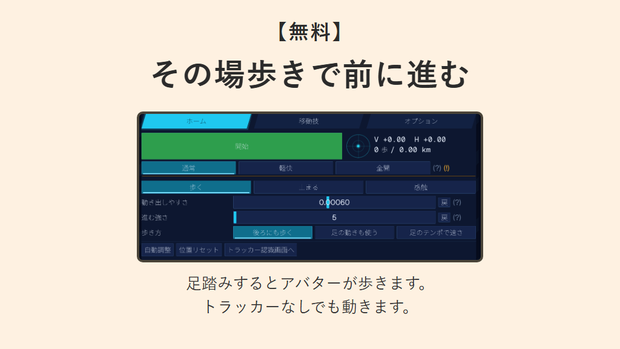 【無料】その場歩きで前に進む VRChatOscWalk（トラッカー不要・歩数カウンタ付き）