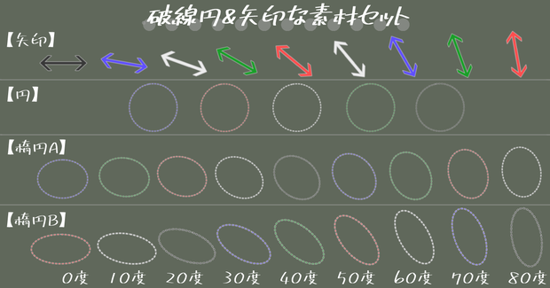 【無料】破線円と矢印セット【png素材】