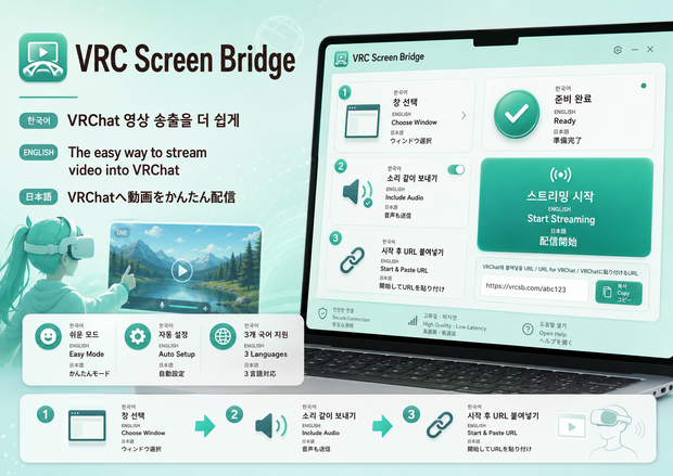 【1DAY-FREE】【VRChat】VRC Screen Bridge｜Easy PC Video Window Streaming Tool for VRChat