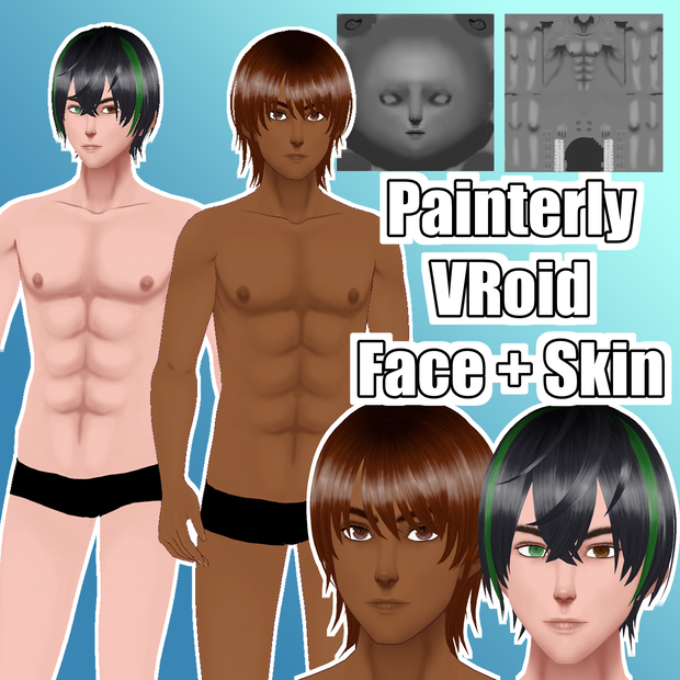 Painterly Face + Skin Textures for VRoid (Male) | VRoid用絵画風顔＋肌テクスチャ（男性）