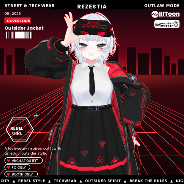Outsider Jacket - テックウェア系衣装【21アバター対応･VRChat向け3Dモデル】