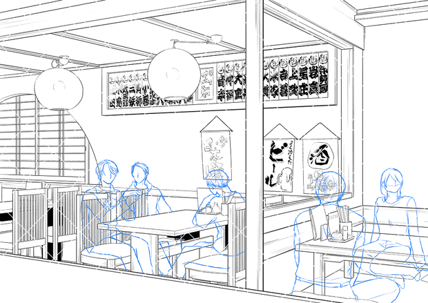 居酒屋の店内（アタリ付き）