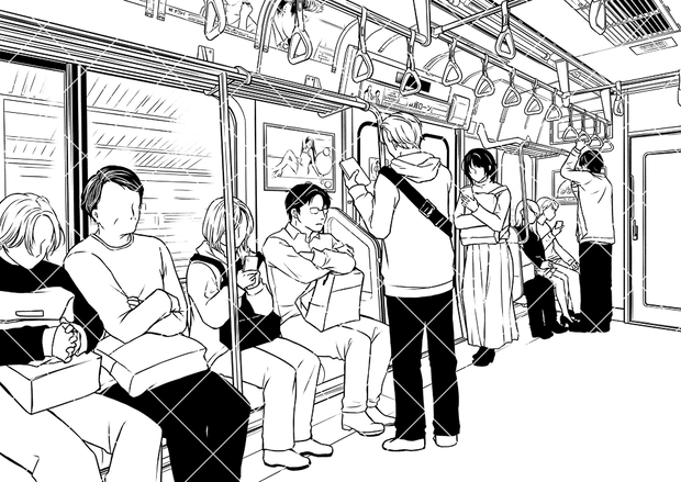 電車のロングシート２（モブ付き）