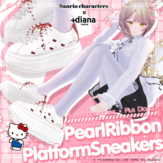 【サンリオキャラクターズ×プラスダイアナ】パールリボン厚底プラットフォームスニーカー【21アバター対応】