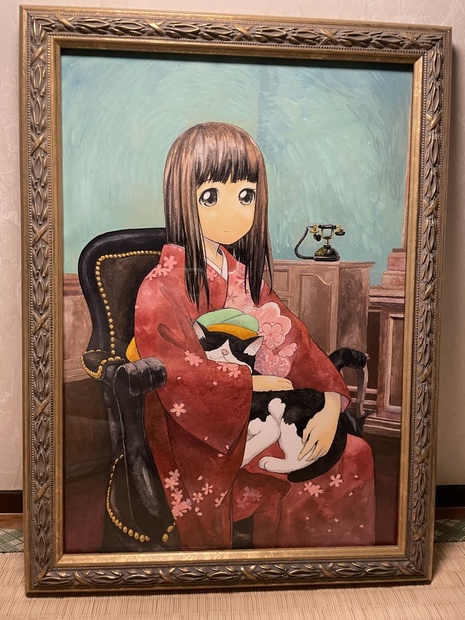 【完売御礼】原画「白黒猫を抱く大正のお嬢様」 水彩画 - アトリエ