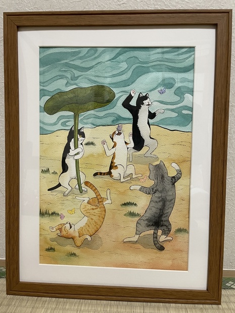 【完売御礼】原画「蝶猫戯画」　水彩画　260 x 360cm