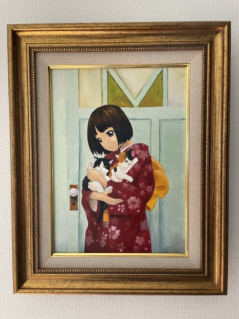 メルカリ 額付き ( 銀 ) 油絵 F4-090518 可愛い子猫と女の子 - 絵画 ...