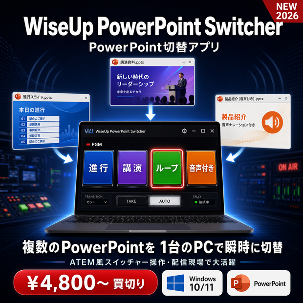 WiseUp PowerPoint Switcher — ATEM 風 PowerPoint スライド切替アプリ（PC 1 台で完結）