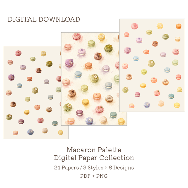 Macaron Palette｜マカロンのデジタルペーパー 24枚セット｜PDF・PNG