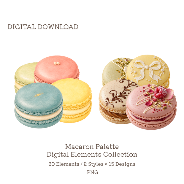 Macaron Palette｜マカロンのデジタル素材30点｜背景透過PNG・300dpi