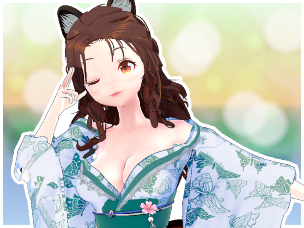 【VRChat想定 オリジナルアバター】たぬこちゃん（肩出し和装Ver）