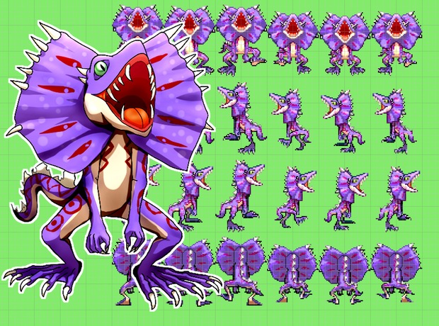 【RPGツクール】MZフリルドリザード歩行グラフィック(48 × 72px) + おまけ画像