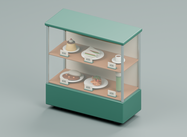 純喫茶の食品サンプル展示｜3D素材9部品｜FBX・GLB・Blender・Unity
