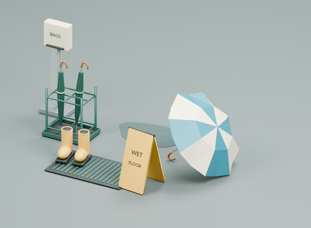雨の日の店先小物｜3D素材9部品｜FBX・GLB・Blender・Unity
