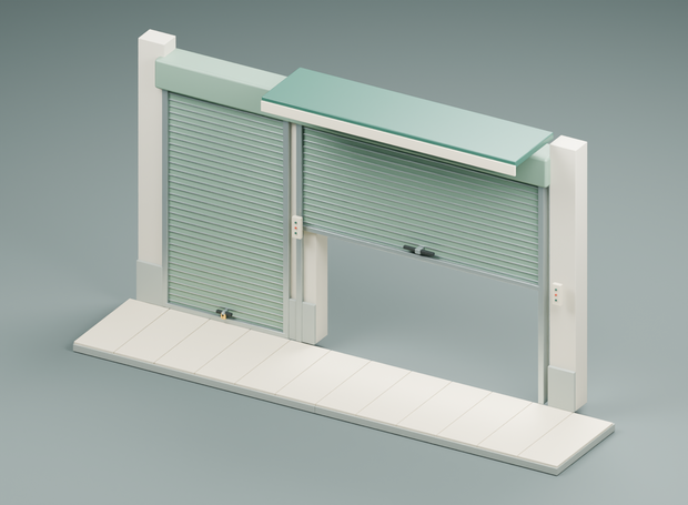 閉店後の商店街・シャッター店先｜3D素材10部品｜FBX・GLB・Blender・Unity