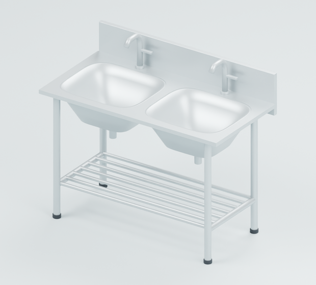 業務用二槽シンク｜静止3D素材1種｜Blender・FBX・GLB・OBJ