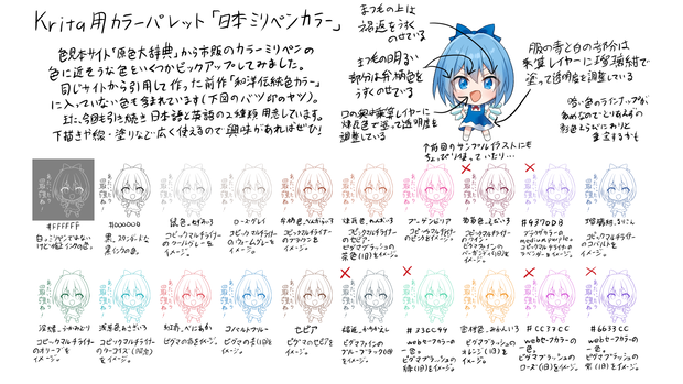 Krita用カラーパレット「日本ミリペンカラー」
