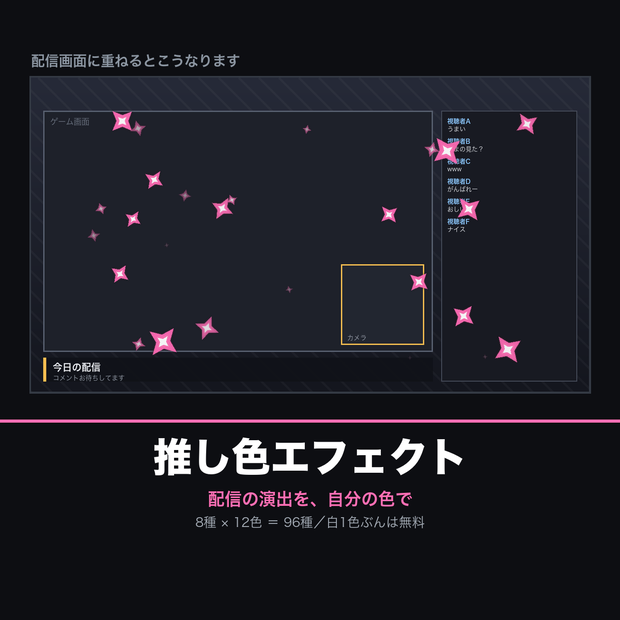 【無料あり】推し色エフェクト 8種×12色【配信・VTuber/OBS/透過/完全ループ｜色を選べる】