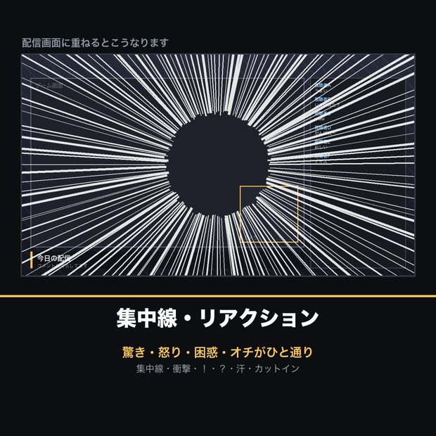 【無料あり】集中線・リアクションの動くAPNG素材 7種【！/？/汗/カットイン｜配信・実況・OBS/透過/完全ループ】