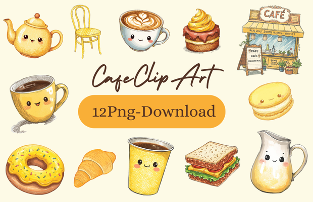 Cafe Clip Art｜手描き風・色鉛筆風のカフェシリーズ