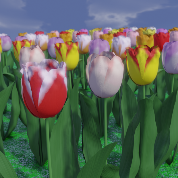 チューリップの3Dモデル[全48個12色,Blender,unity用]