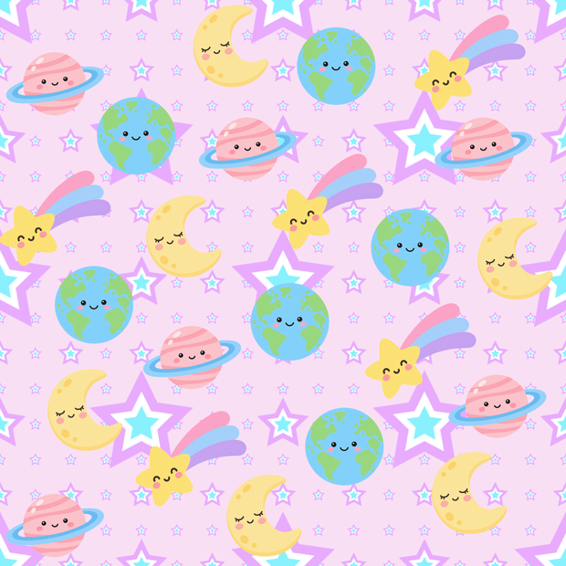 【5枚セット】宇宙柄デジタルペーパー｜星・月・地球・土星・流れ星｜パステルカラー・かわいい・子ども向け｜背景素材 PNG 2000×2000px
