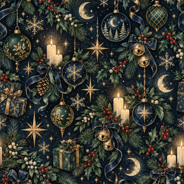 真夜中のクリスマス｜デジタルペーパー10枚セット｜星空・ネイビー・ゴールド・水彩・冬の背景素材 PNG