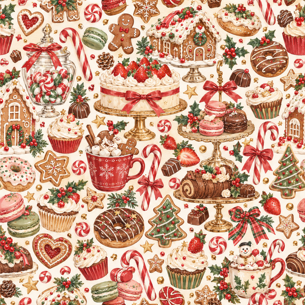 クリスマスのお菓子屋さん｜デジタルペーパー10枚セット｜水彩・ジンジャーブレッド・スイーツ・背景素材 PNG