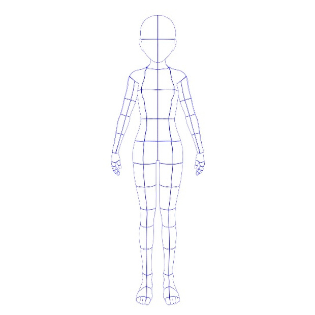女性 160cm 6.0頭身 正面 全身 標準体型 背景透過