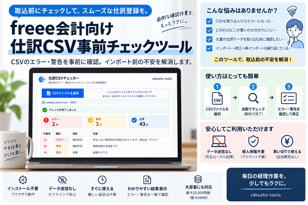 freee会計向け 仕訳CSV事前チェックツール｜オフライン・データ送信なし