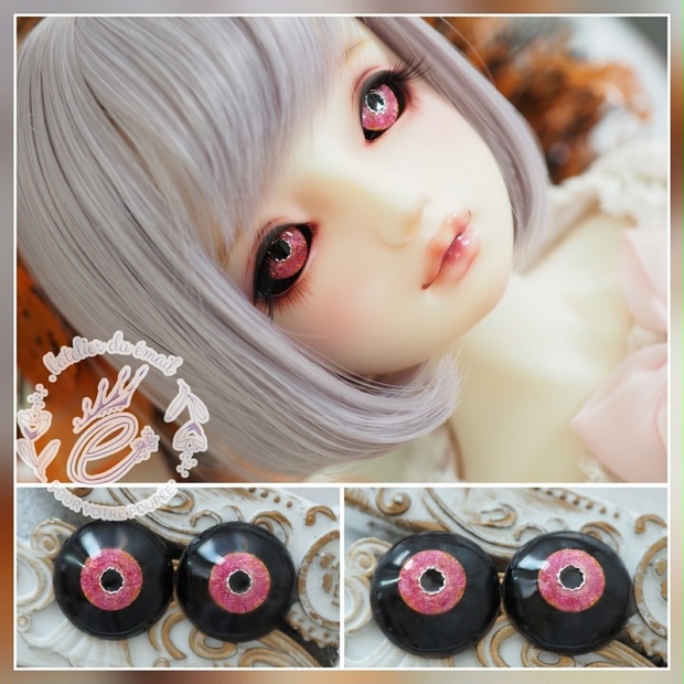 18mm/9mm 黒白目 ショッキングピンク系 水彩タイプ ハロウィン特別仕様 七宝グラスアイ