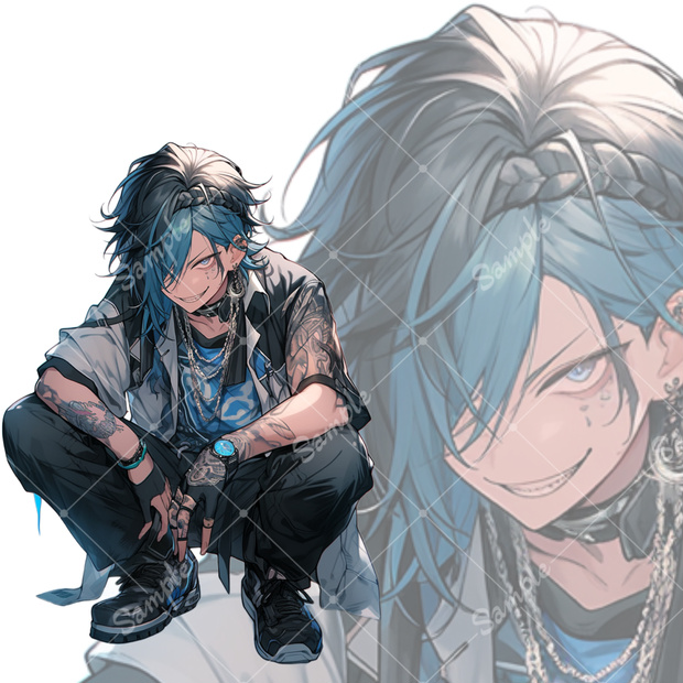 立ち絵素材42 青髪 不良 男子
