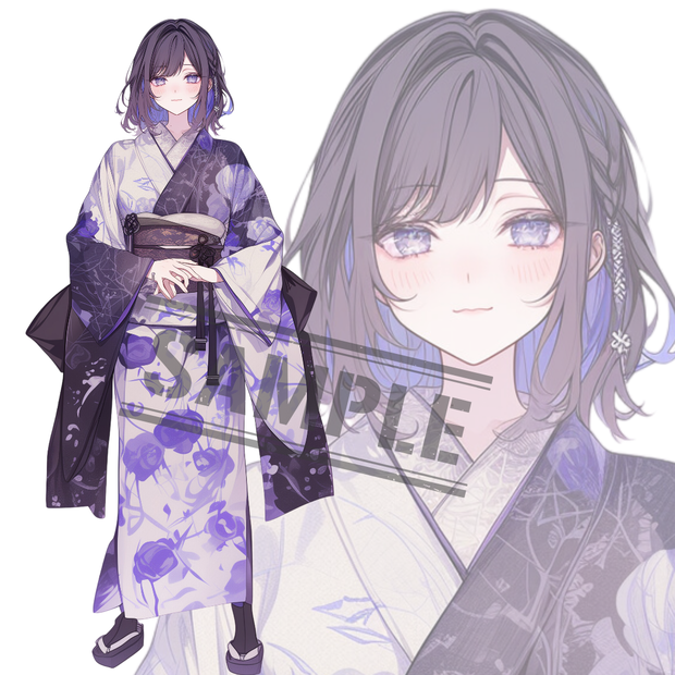 立ち絵素材223 紫 和服 女の子
