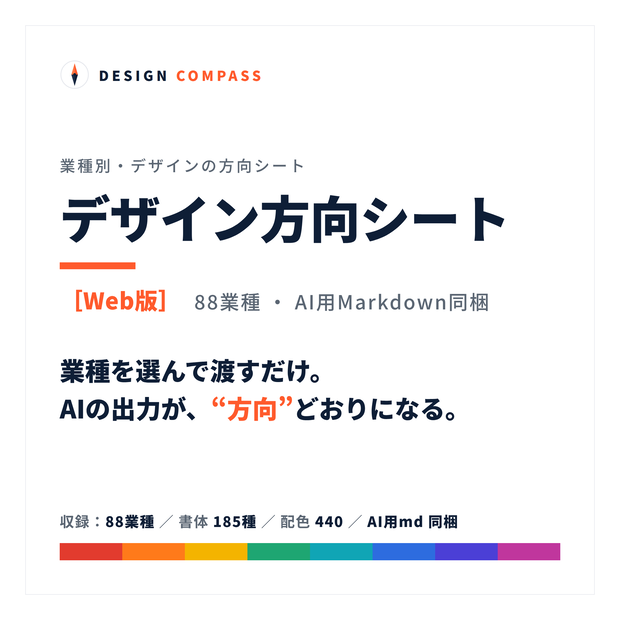 商品名：デザイン方向シート［Web版］── 88業種・AI用Markdown同梱