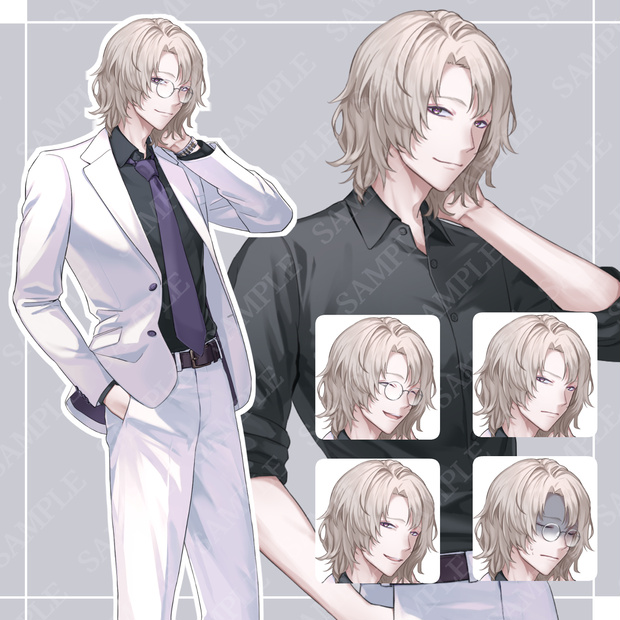 【立ち絵素材】眼鏡スーツな男性【表情14種】