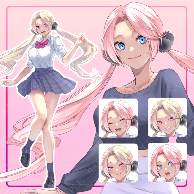 【立ち絵素材】ギャル_制服・私服【表情16種】