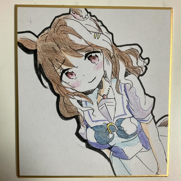 毎日続々入荷 手描きイラストミニ色紙 ウマ娘 ハルウララ